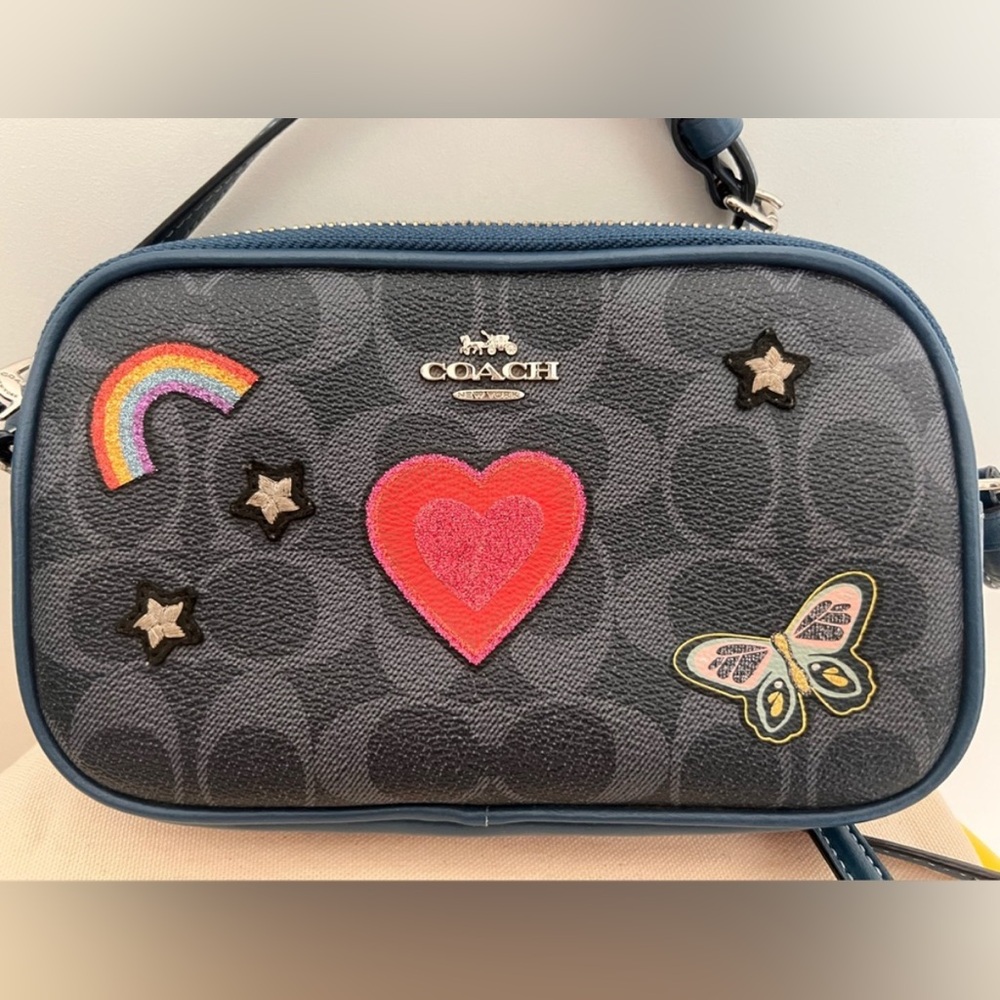 Coach Black and Blue crossbody Bag with Colorful Embroidery